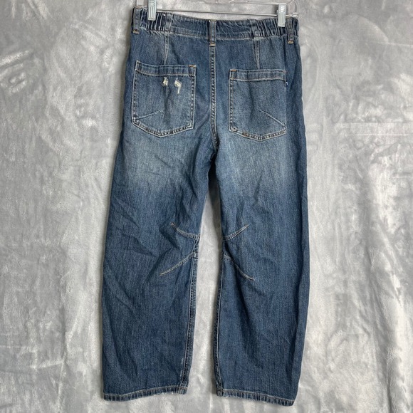 Pilcro The Arch Jeans Womens 25 Petite Blue Barrel Leg Distressed High Rise - Picture 2 of 10
